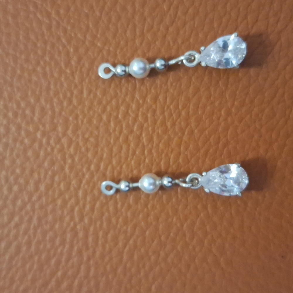Silver tone pearl and cz earring jackets